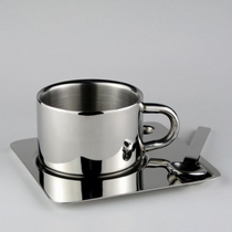European and American high-grade 304 stainless steel coffee cup straight teacup tea cup milk tea cup double anti-hot with dish spoon
