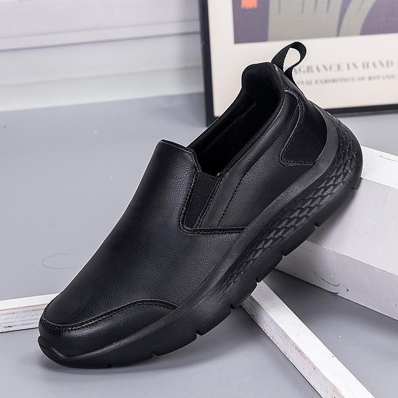 Slip-On Men's Shoes 47 Leather Black Chef Shoes Extra Large Size 48 Indoor Non-Slip Oil-Proof Water-Resistant Sports Leather Shoes Soft Sole