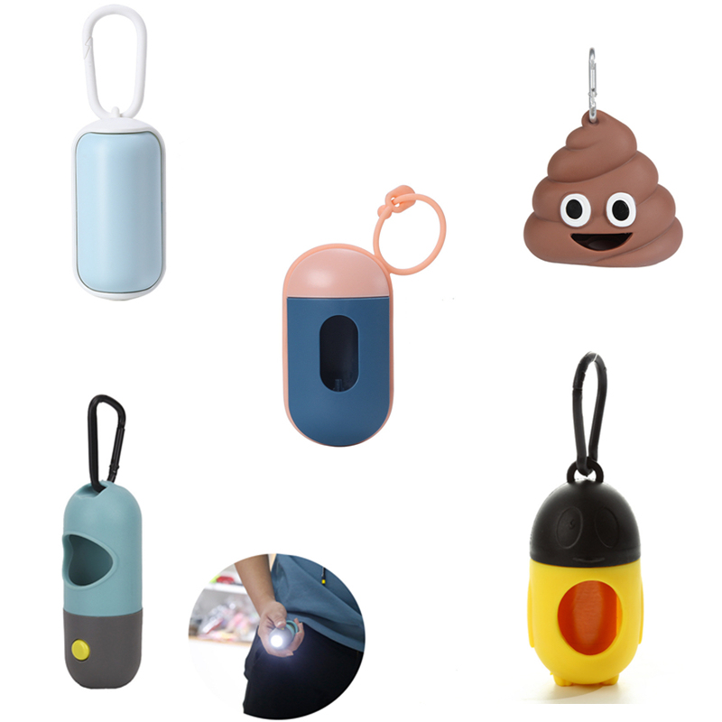 New Led Pet Biodegradable Waste Bag Dispenser Portable Dog Walking Clip-On Poop Capsule Storage Box