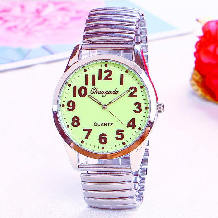 Elderly Watch Elastic Spring Strap Middle-Aged and Elderly Men and Women Large Numbers Waterproof Luminous for Parents Grandparents