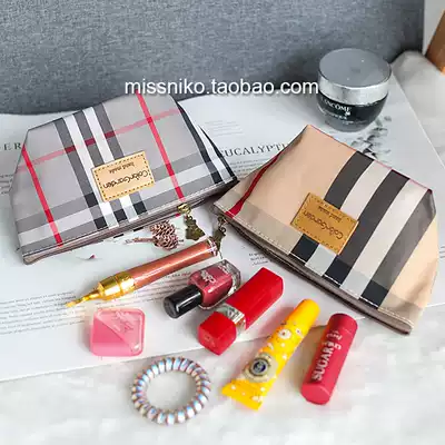 Korean classic plaid cosmetic bag large, medium and small storage bag