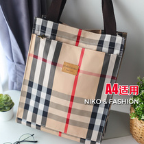 Korean waterproof Oxford cloth fashion Plaid A4 Hand bag student tutoring bag white collar commuter tote bag