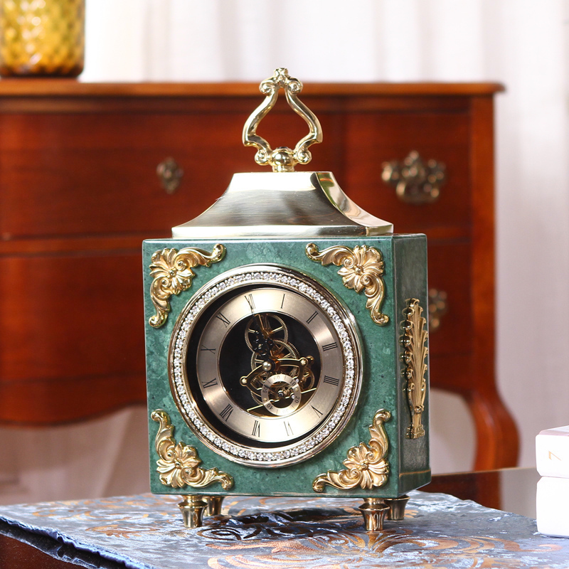 Eurostyle American Ancestral Mother Green Seat Clock Pendulum with Xuanguan Living room Luxurious Villa Decoration Clock Bookcase Desk Bronze Bell