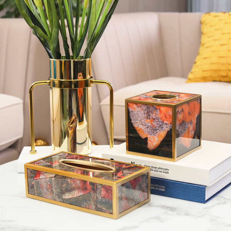 American light luxury high-end tissue box storage box living room coffee table decoration dining table household simple bamboo tissue box
