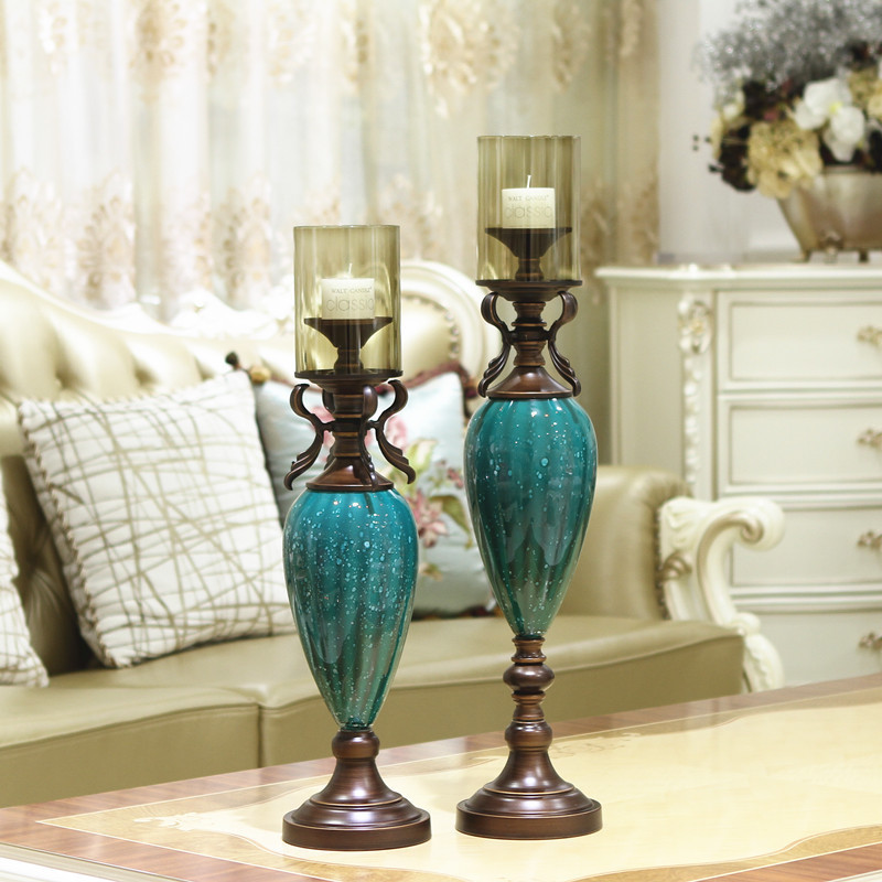 Luxury European-style American model house home soft decoration decoration creative glass living room dining table candlestick ornaments