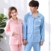 Green Jia mùa thu mới vài bộ đồ ngủ nữ dài tay nam hoạt hình ve áo cardigan thường xuyên đơn giản phục vụ nhà phù hợp