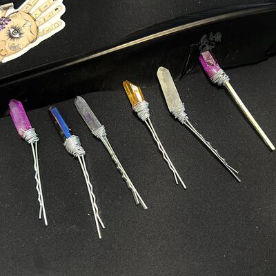 Gothic dark subculture Witch Natural crystal quartz stone hair accessory Hair clip Personality Magic F