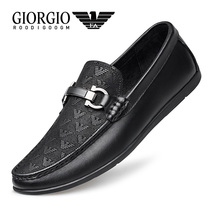 Luxury Lideng Armani mens shoes 2022 summer new leather casual one pedal Peas shoes lazy tide shoes