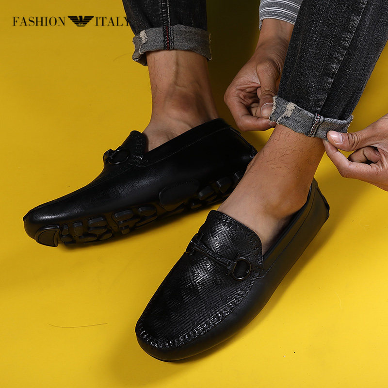 Liden Armani men's shoes slip on genuine leather peas shoes lazy shoes cover feet leather shoes Italian men's shoes trendy