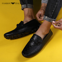 Lideng Armani mens shoes a pedal leather beanie shoes lazy shoes over-the-foot leather shoes Italian mens shoes tide