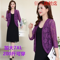 Womens large cardigan jacket new top lace shirt shawl Moms small outside air conditioning shirt