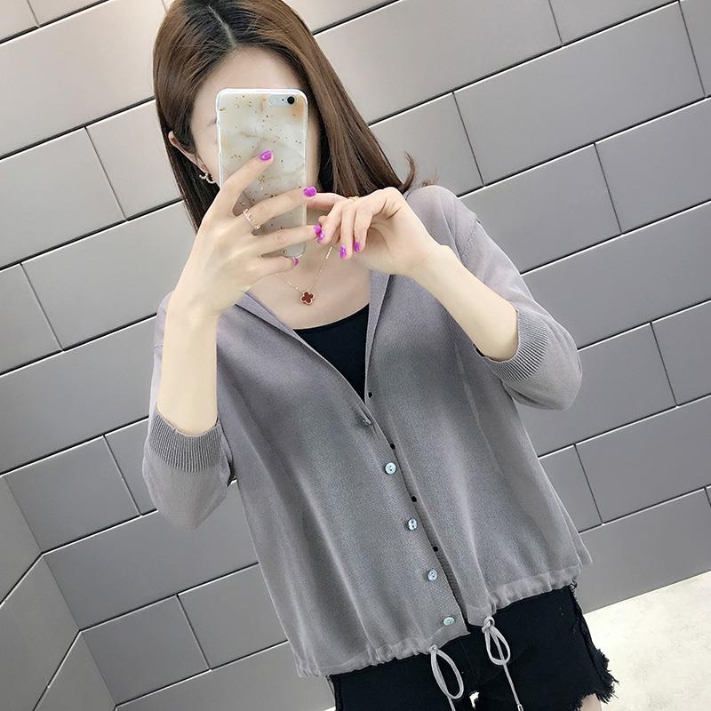 Ice Silk Air Conditioning Knit Cardiovert Woman Outfitting Loose New Summer Slim short and small jacket shawl 100 hitch