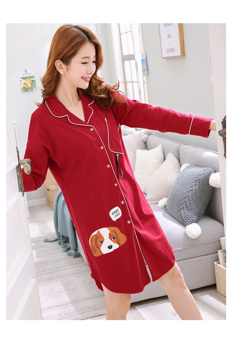 Phiên bản Hàn Quốc của mùa xuân và mùa thu váy ngủ nữ gợi cảm cotton dài tay ngọt ngào dễ thương dịch vụ nhà áo len nữ đồ ngủ mùa đông cỡ lớn cotton áo choàng mùa đông