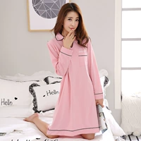 Váy ngủ nữ mùa xuân và mùa thu cotton dài tay Hàn Quốc ngọt ngào tinh khiết màu sắc dịch vụ tại nhà để tăng bộ đồ ngủ nữ cotton dễ thương shop váy đẹp