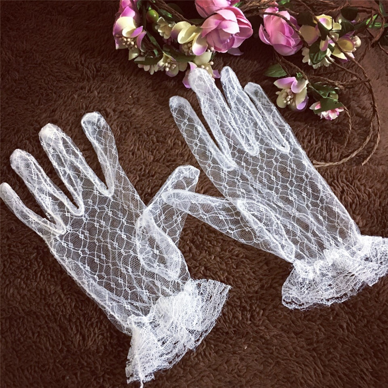 Korean bridal gloves White wedding wedding short mesh ruffle finger wedding gloves Wedding wedding