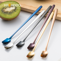Korean creative 304 stainless steel square head ice spoon dessert handle spoon mug stir cake Honey coffee spoon