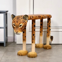 Changing shoes stool big number home doorway solid wood hand engraving Nordic leopard starting leopard point wearing a shoe stool makeup door hall stool