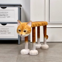 Solid wood hand engraving midsize orange cat short stool tea table stool for changing shoes stool