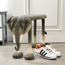 Changing shoes stool Home doorways Creative Elephants Nordic solid wood hand engraving Animals Gift Student Bench Makeup Stool