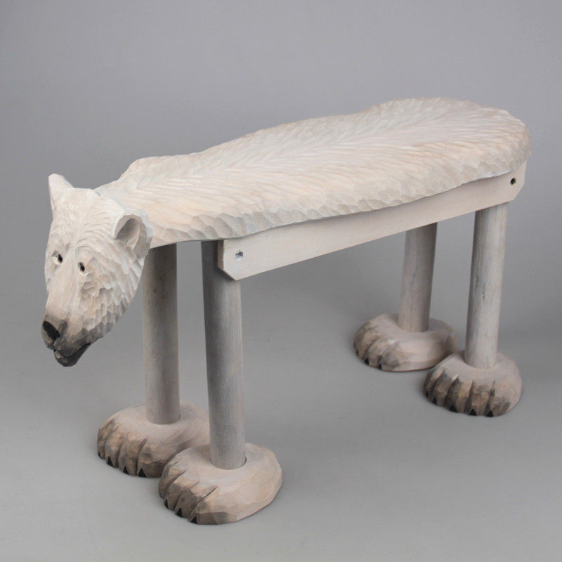 Solid wood hand carved polar bear middle bench cartoon bench changing shoe stool Nordic creative children's gift