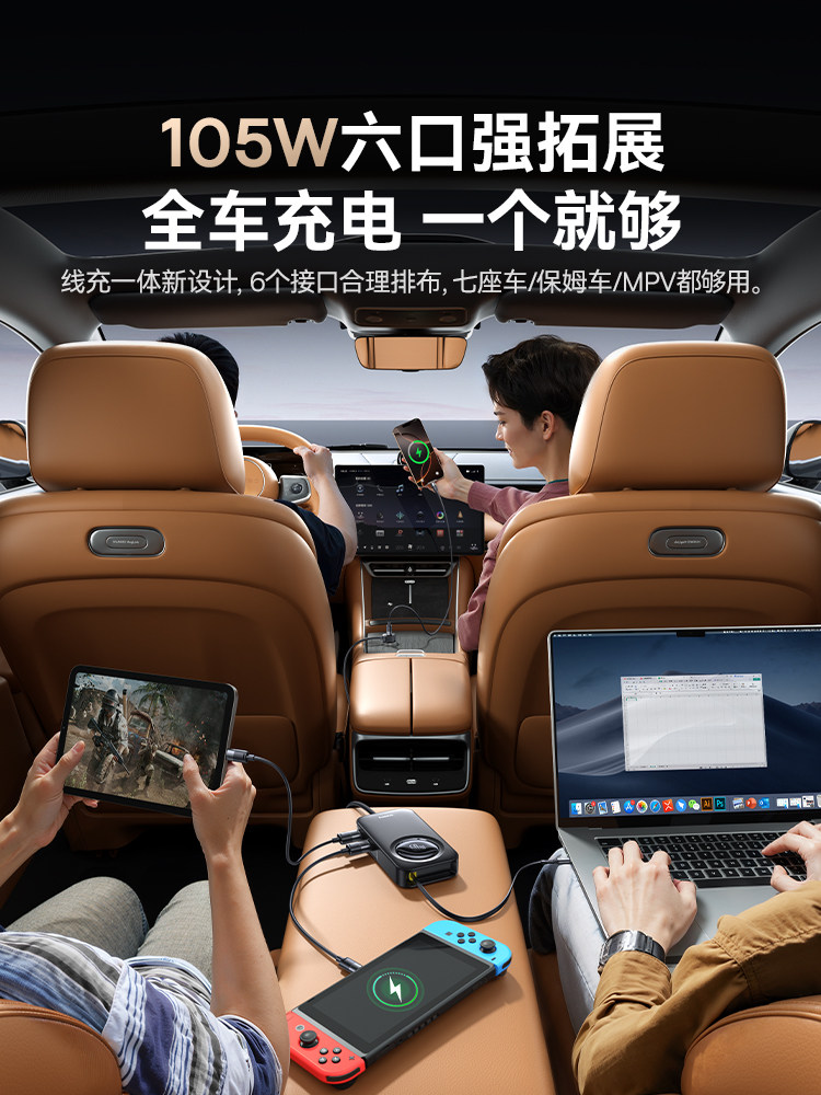 Baseus Car Charger Super Fast Charging One-To-Six Suitable for Apple 17 Huawei Mobile Phones and Laptops Universal Car Charger