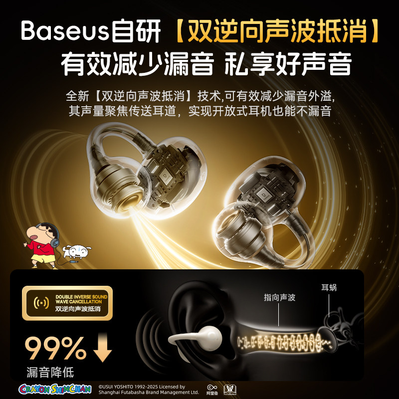 [Crayon Shin-Chan Collaboration] Baseus Bc1 Bluetooth Headphones 2026 New Model Air Bone Conduction Ear Clip Open-Type