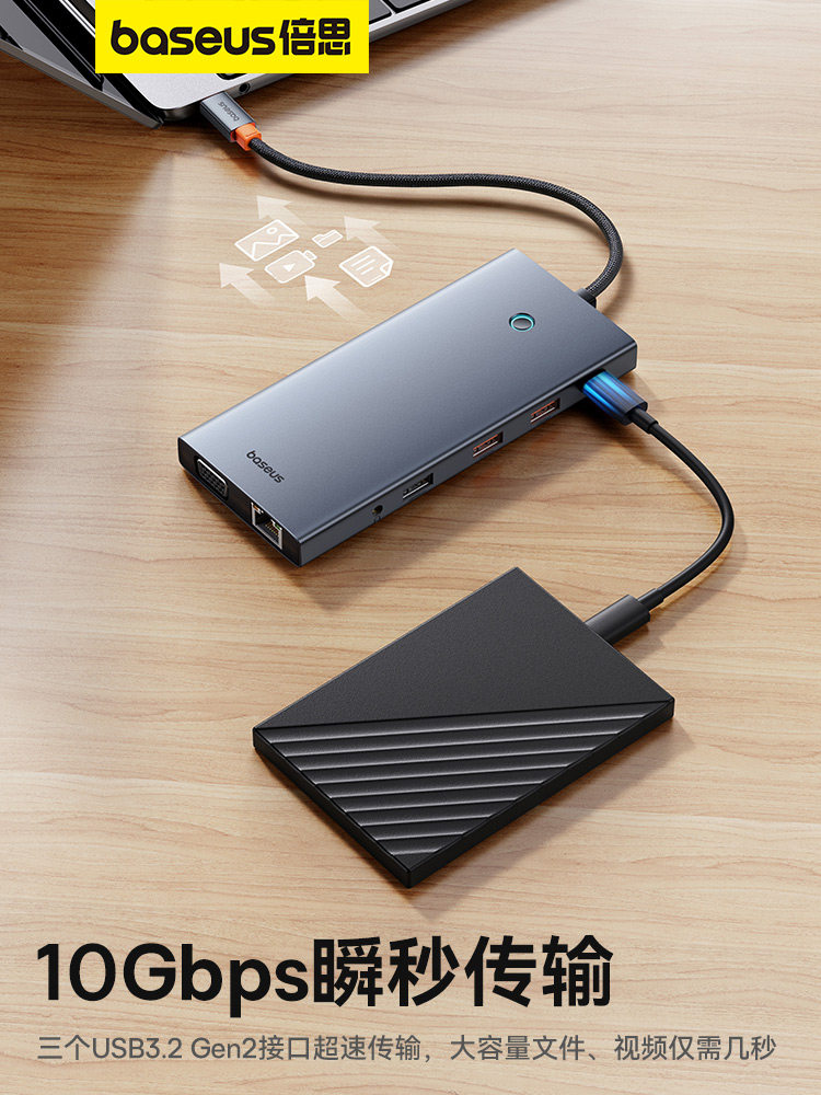 Baseus Type-C Docking Station USB Expansion Adapter Multi-Port Suitable for Desktop Computers, Laptops, Mobile Phones, Thunderbolt 4, Dp, Network Cable Hub, Multi-Screen Display, HDMI Converter, Vga, Network Port