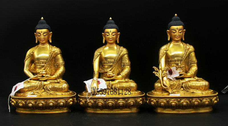 Tibetan Buddhism 21 cm 7 inches of the Buddha's red copper-golden Buddha gold Buddha 21 cm Shiver Buddha