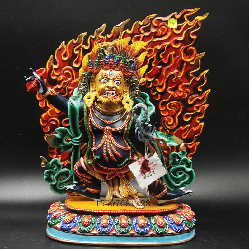 Tibetan Buddhism Nepal handcrafted a red copper painted Buddha statue of the bodhisattva Buddha is a ruler