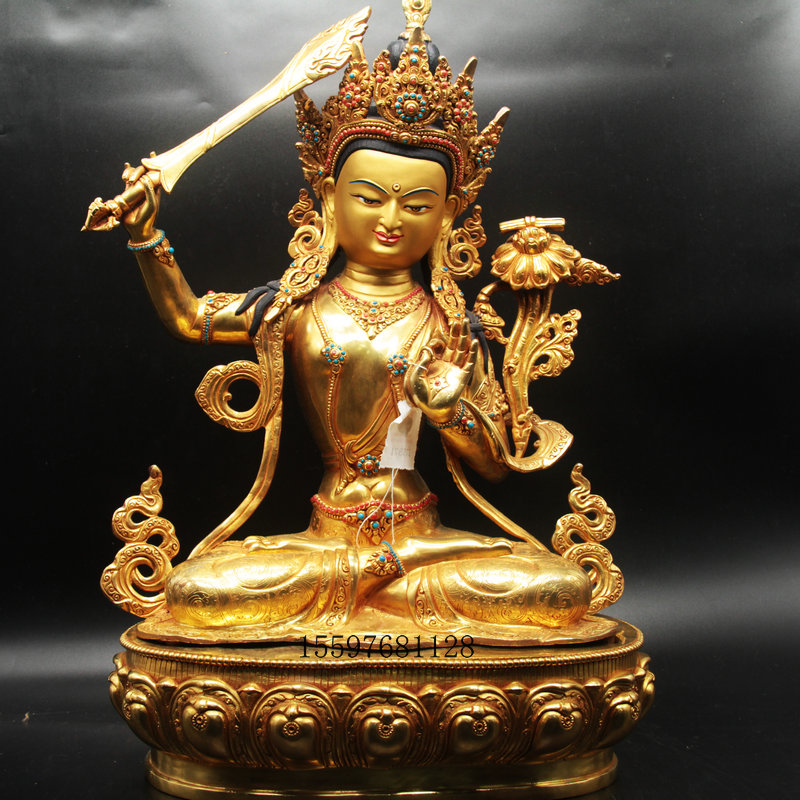 Tibetan Buddhism Nepal to create a gilt bronze buddha statue of Manjushri Bodhisattva Buddha statue of one foot five