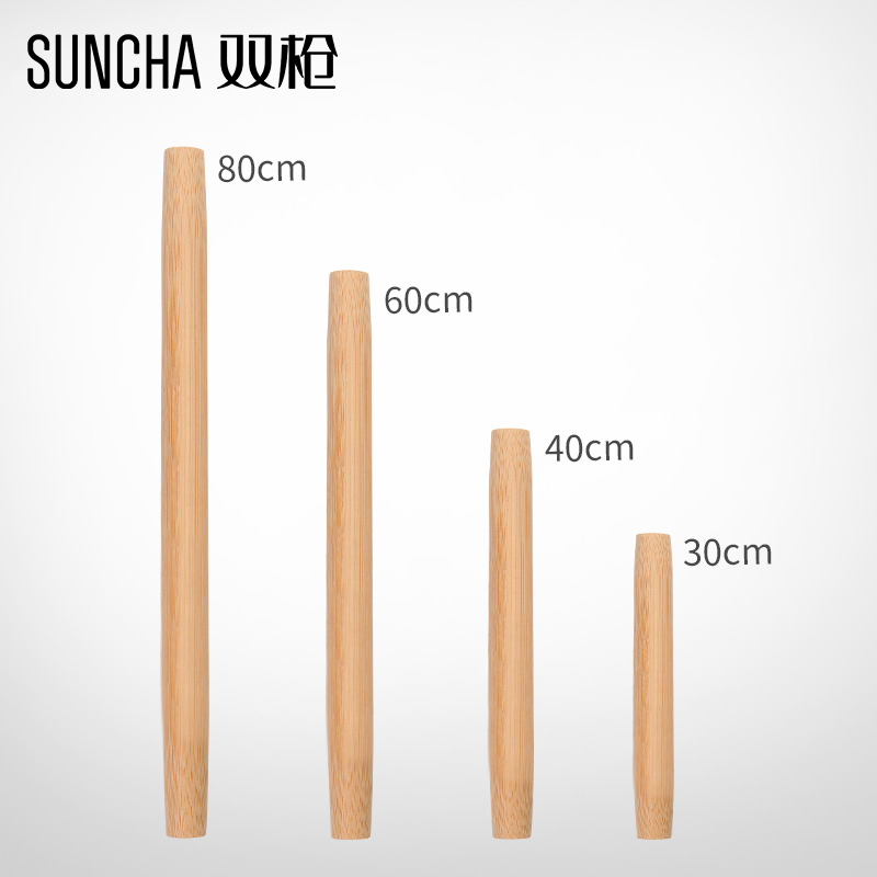 Double gun solid bamboo wood non-stick stick dough dumpling skin rolling stick flour stick large small bamboo baking roll stick
