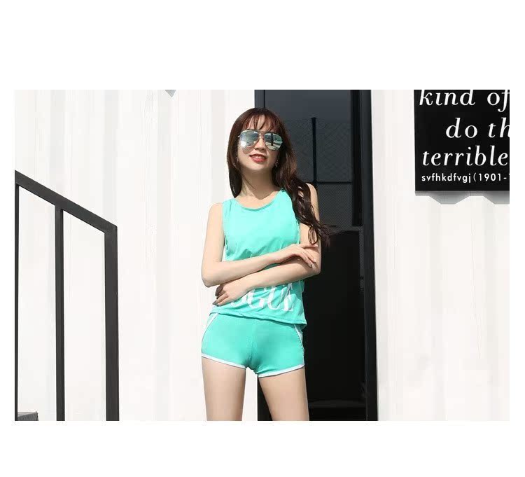 Cửa hàng tình yêu phiên bản tiếng Hàn của áo tắm thể thao chia đôi nữ ba mảnh bộ đồ sinh viên nhỏ tươi bảo thủ áo tắm dễ thương che bụng - Bộ đồ bơi hai mảnh 	đồ bơi 2 mảnh quần