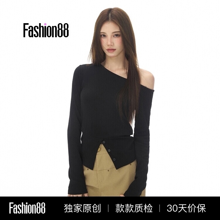 Iamannieww Spring Women's Korean Style New Slim-Fit Asymmetrical Long-Sleeve T-Shirt Top Base Shirt