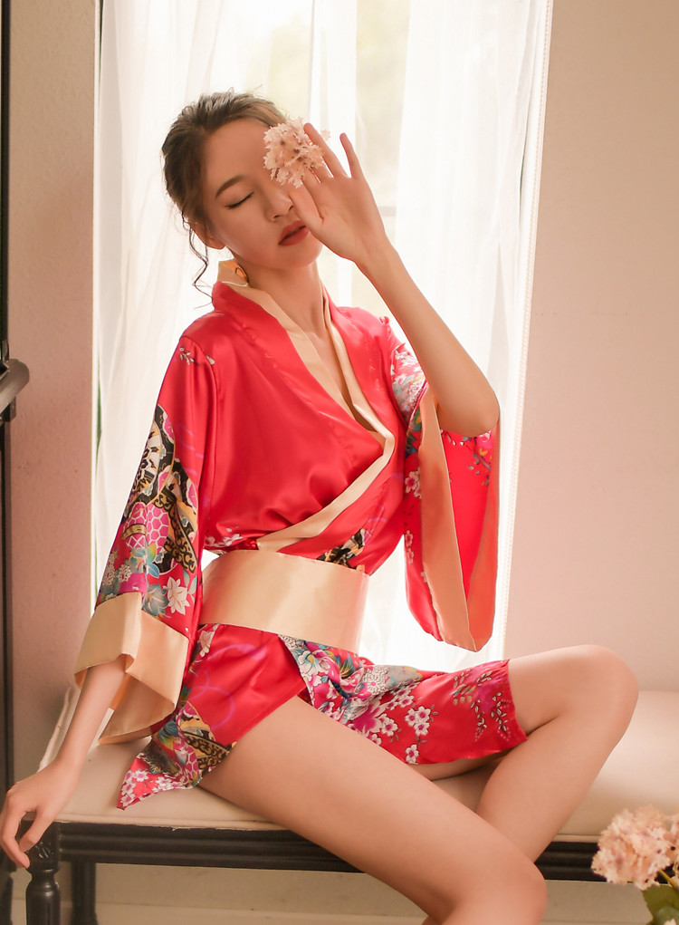 Nữ mùa hè đồ ngủ gợi cảm kimono Nhật Bản hoa anh đào gợi cảm đồ lót phối cảnh tâm trạng quần áo người cám dỗ đồng phục phù hợp với váy ngủ váy ngủ dài tay