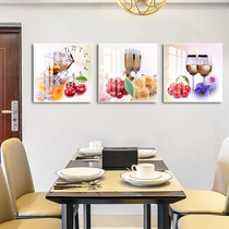 Modern living room Dining room fruit decoration painting Kitchen punch-free wine glass creative triptych New Chinese mural clock