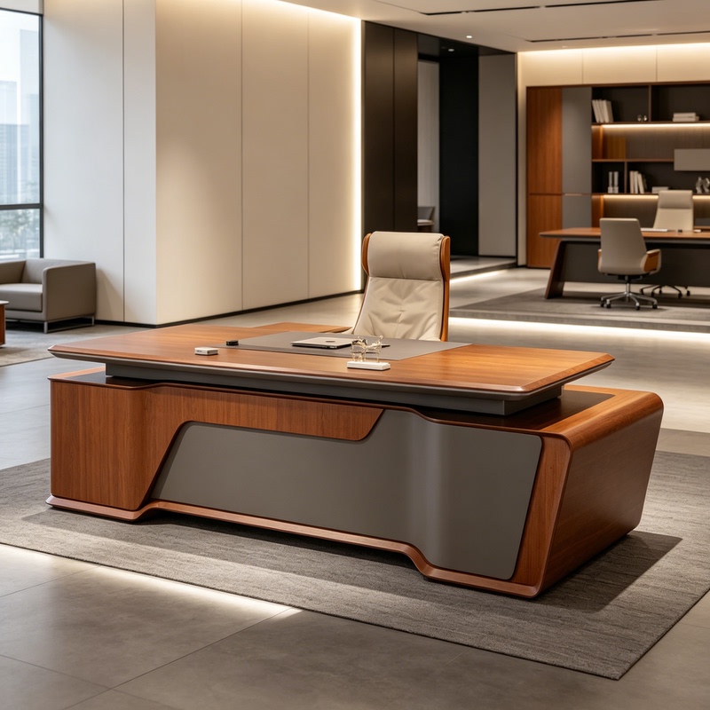 New Chinese-Style Solid Wood Office Desk, Black Walnut Executive Desk, Large Executive Desk, President's Desk, Simple and Modern