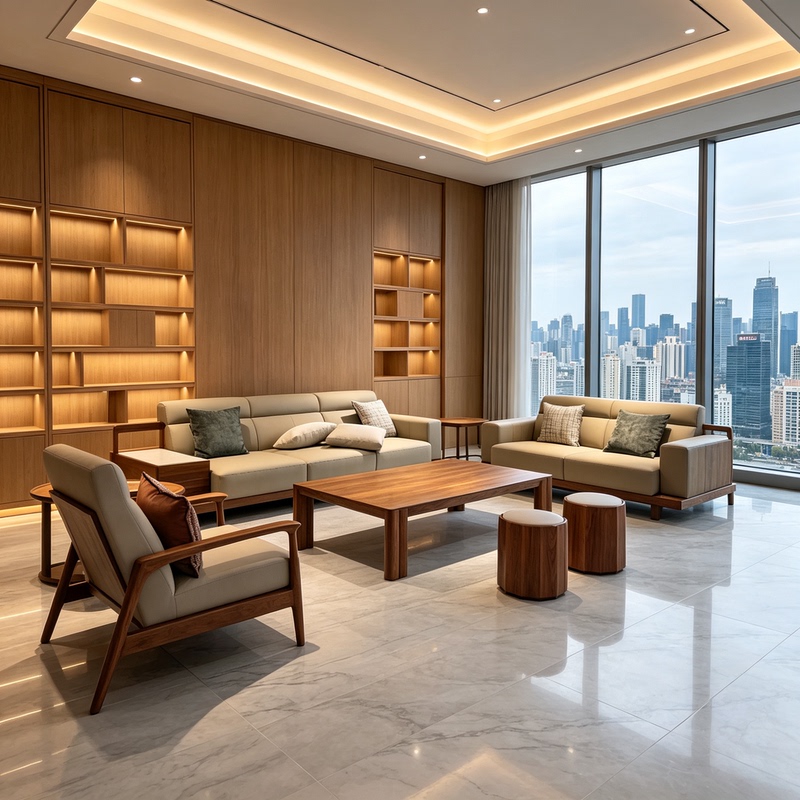 New Chinese-Style Solid Wood Sofa Set with Leather Upholstery, Single Leisure Chair, Square Coffee Table, Round Stool, Large Flat-Floor Living Room Furniture New Chinese-Style Solid Wood Sofa Set with Leather Upholstery, Single Leisure Chair, Square Coffee Table, Round Stool, Large Flat-Floor Living Room Furniture