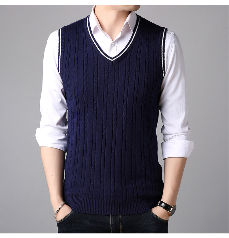 Vest nam cổ chữ V mới phần mỏng mùa thu không tay đan áo len vest nam áo len giản dị đồ vest nam