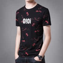 Summer men short sleeve T-shirt slim fit print casual body shirt Korean version of manmade round collar big code half sleeve t