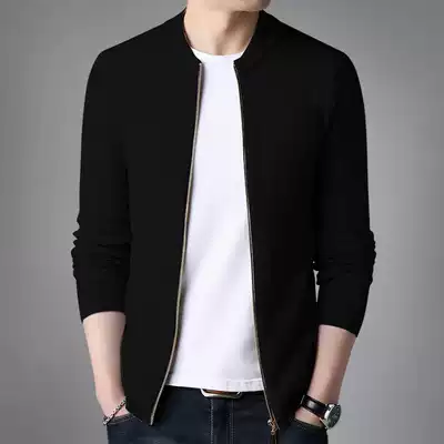 New Men's Zipper Cardigan Thin Knit Korean Slim Baseball Crewneck Cardigan Solid Color Casual Top Jacket
