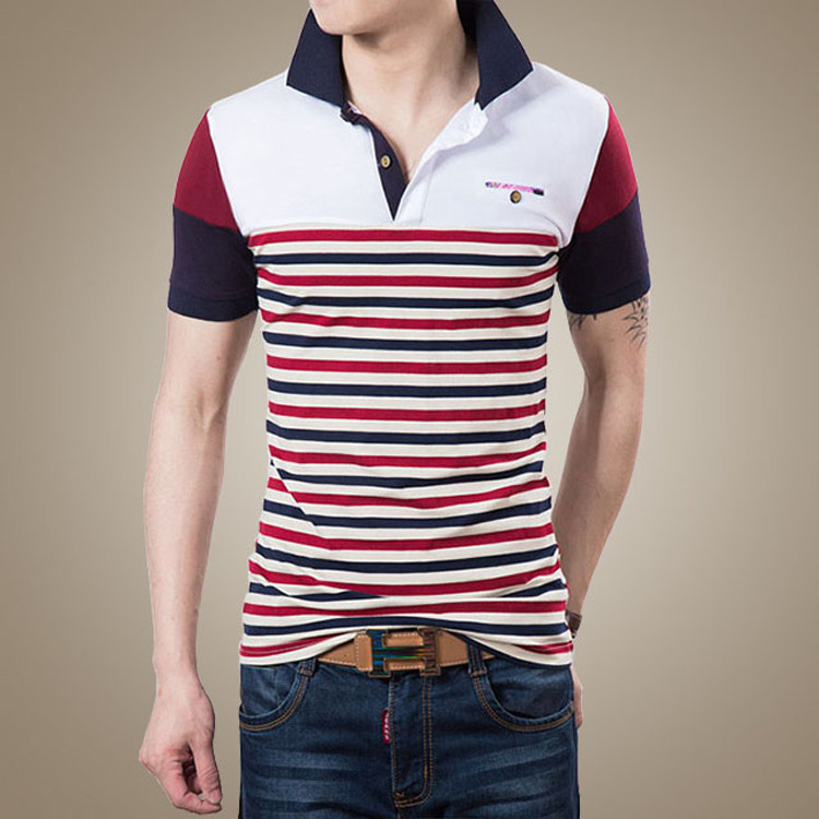 Summer new men short sleeve T-shirt Korean version swarm minimalist striped T-shirt undershirt male large size and half sleeve small shirt