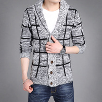 Autumn Winter New Mens Knitwear Fashion majoring in Korean version Youth Plaid cardiovert Sweaters Hooded Sweater Tide Jacket Line Shirts