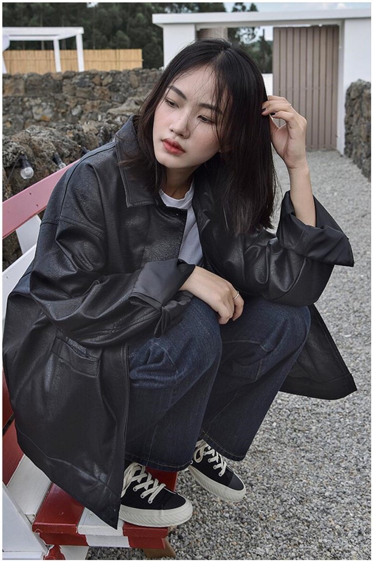 2022 Spring and autumn season European Station Leather Jacket Jacket Woman Handsome short Locomotive Han Edition Big Money Loose Tide Cool Jacket