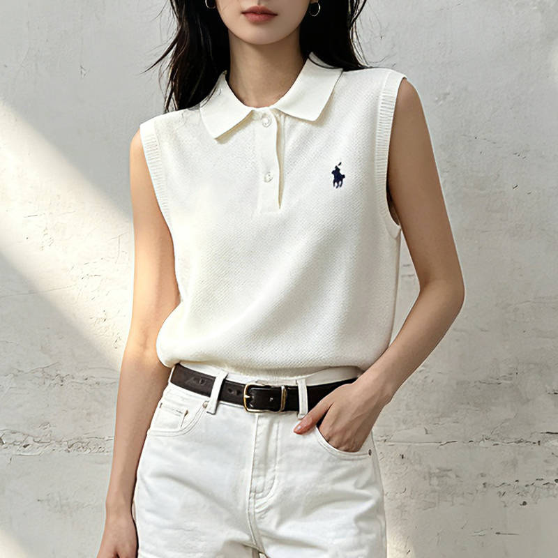 Shenzhen Nanyou Old Money Style Classic Pony Logo Embroidered Short Sleeveless Polo Knit Top Vest