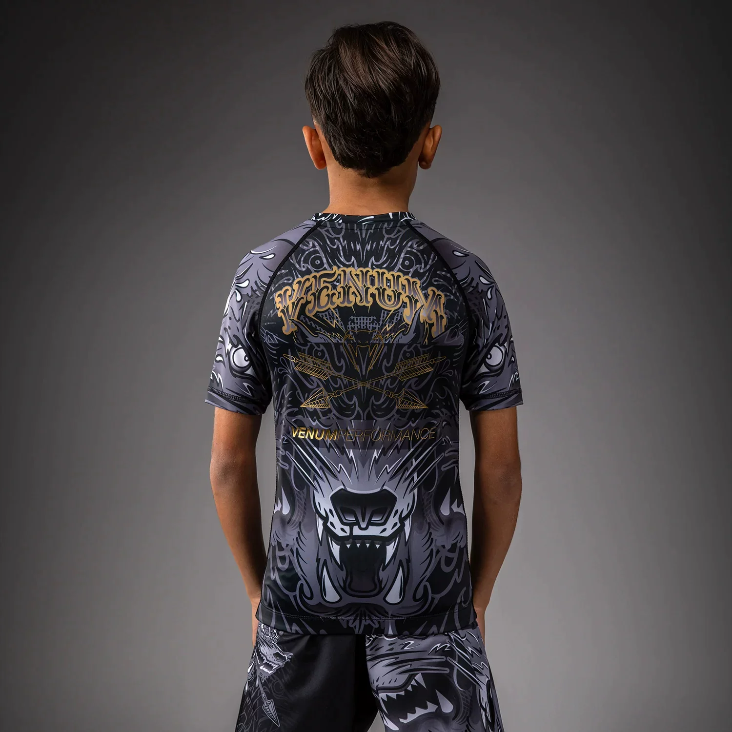 VENUM WOLF ATAK children's Muay Thai fighting Sanda tight short-sleeved confrontation training MMA Jiu-Jitsu wear-resistant clothing