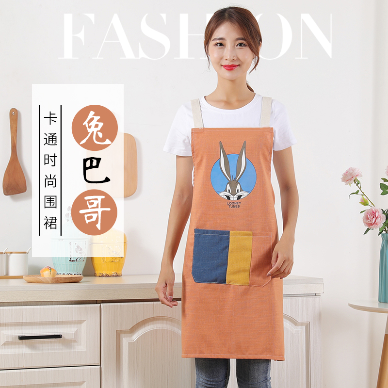 Apron cooking wearing cotton cotton household kitchen working clothesdress with apron cute day logo