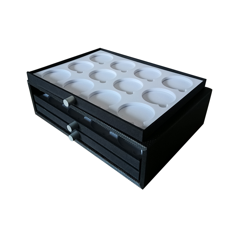 Black 3-Layer Drawer Leather Eyeglass Lens Storage Box Optical Sunglasses Lens Display Box 70mm 36 Pieces