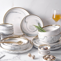 INS Wind gold edge marble tableware set European ceramic dishes set Bowl set Bowl combination household Rice Bowl set Bowl