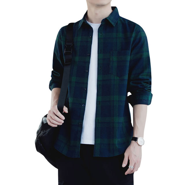 Hengyuanxiang plaid shirt men's 2024 ພາກຮຽນ spring ແລະດູໃບໄມ້ລົ່ນໃຫມ່ ເສື້ອແຂນຍາວແບບເກົາຫຼີ ເສື້ອກັນຫນາວຜູ້ຊາຍເທິງສຸດ