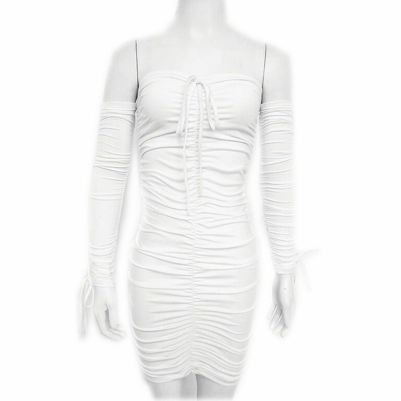 Đêm lĩnh vực trái tim màu trắng máy off-the-vai nếp gấp slim eo pocket hip ống top dress hộp đêm sexy bag hip váy mùa thu đầm body dự tiệc